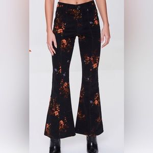 Forever 21 black floral velvet wide leg pants